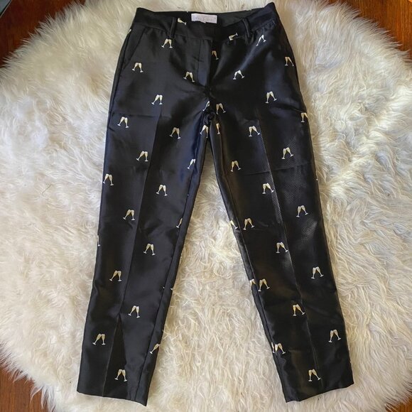 NWT New Years Champagne Glass RSVP by Talbots Jacquard Black/Gold Satin Pants 14 - Picture 3 of 7